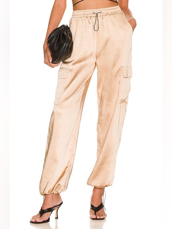 superdown Pants - Superdown Rita Satin Cargo Pant in Champagne